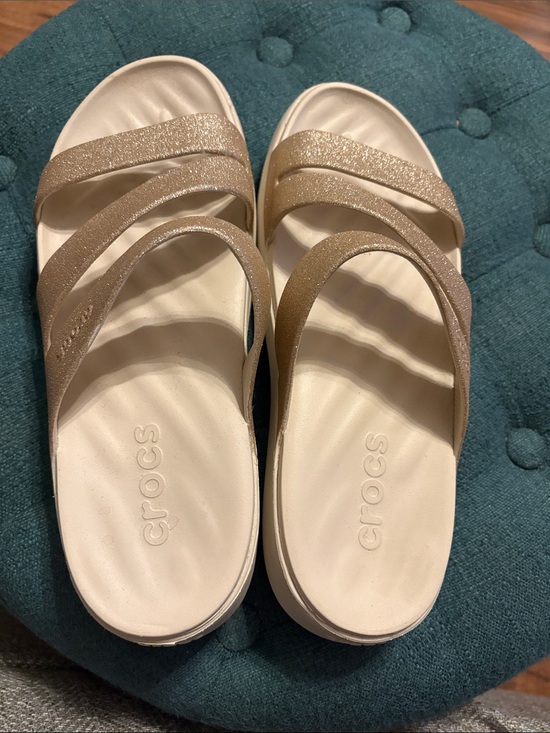 CROCS Shoes - CROCS Women’s Glitter Strap Slide Sandals - Champagne size 9